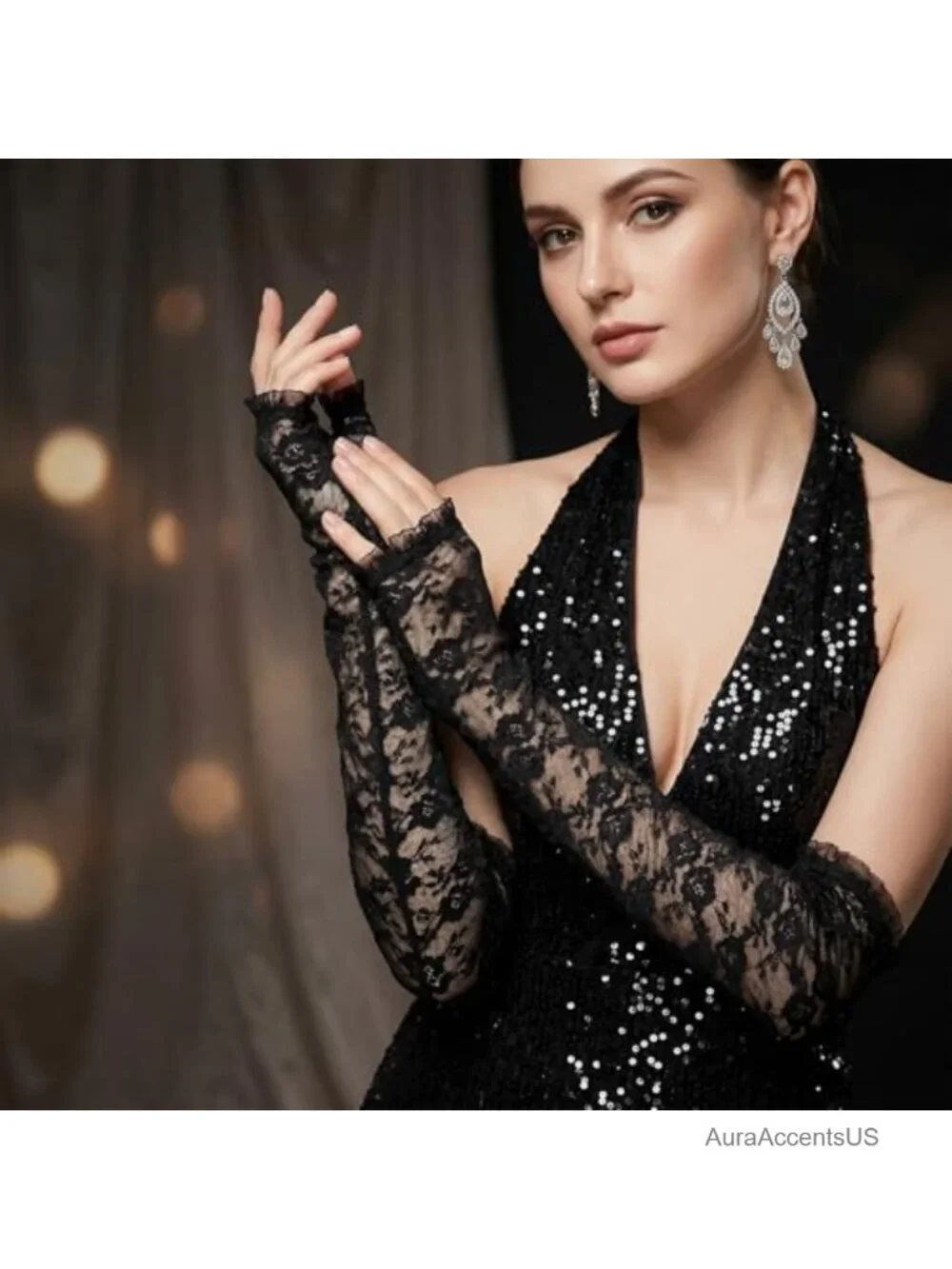 Lace Fingerless Gloves for Women, Pure Vintage Floral Sheer Lace Arm Sleeves,